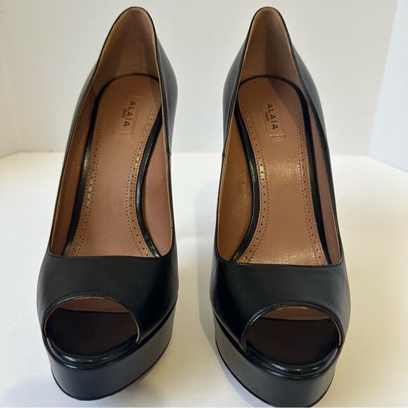Alaïa Classic Black Leather Peep Toe Heel Pumps size EU 38 Platform Stiletto - Picture 3 of 9